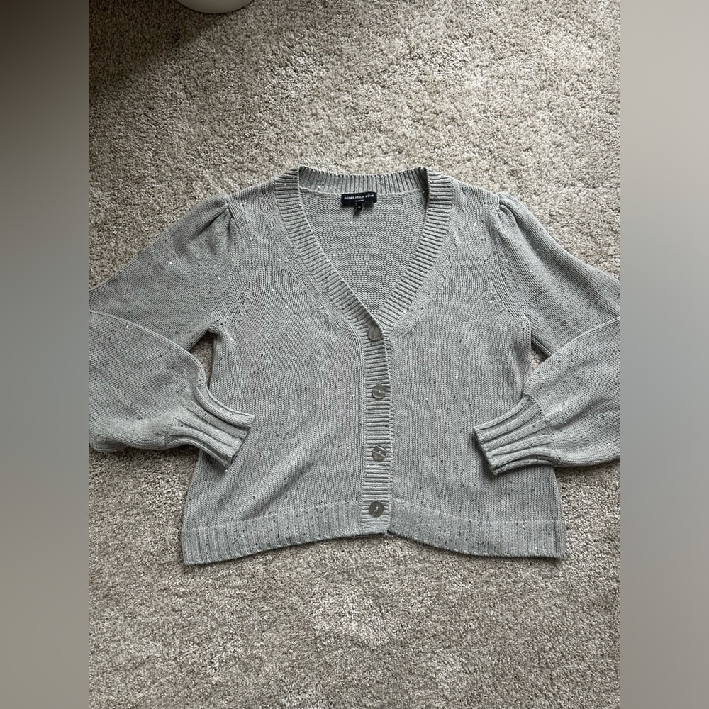Generation Love Puff Sleeve grey Sequin Cardigan size medium NWOT